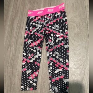 Nike Girls Black, Pink & White Geometric Dot Leggings